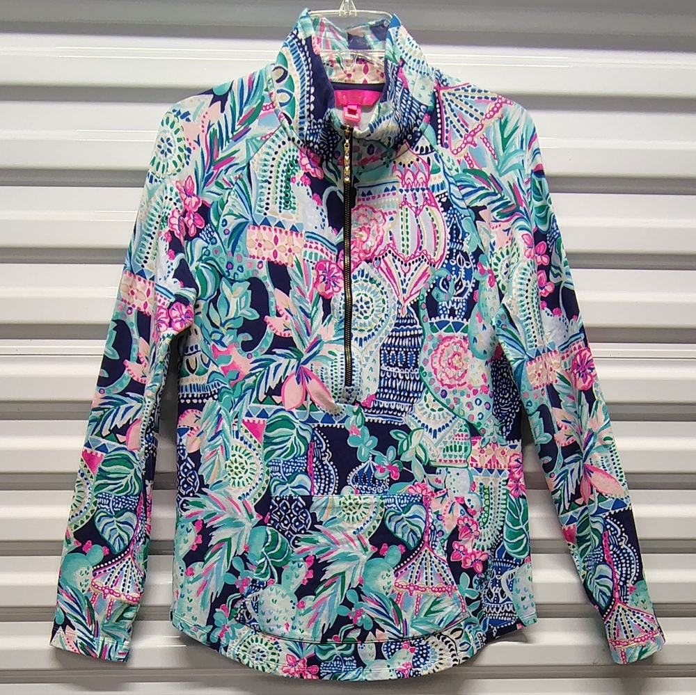 Lilly Pulitzer 1/2 Zip Lookin Sharp Edgewater Multicolor Printed Sweatshirt Sz S - Picture 3 of 6